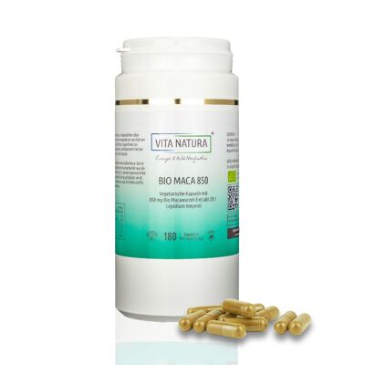 Maca Bio 850 mg capsule vegetali 180 pezzi capsule vegetali con un estratto di radice di maca 20:1 in qualità biologica controllata