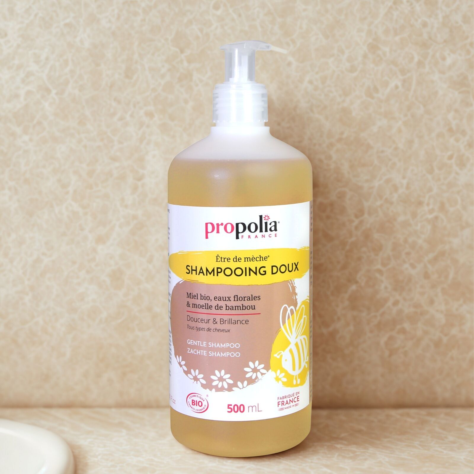 Mildes, zertifiziertes Bio-Shampoo – Honig & Bambusmark – Pumpflasche 500 ml