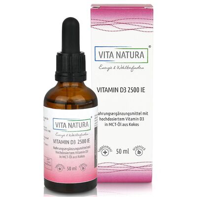 Vitamin D3 2500 IU drops 50 ml Vegan vitamin D3, highly dosed and bioavailable in MCT oil from coconut.