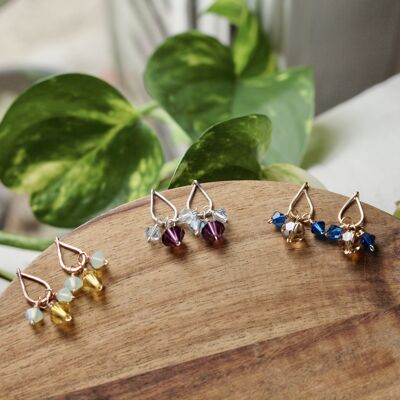 3 pairs of mini earrings three materials silver, yellow gold and rose gold filled
