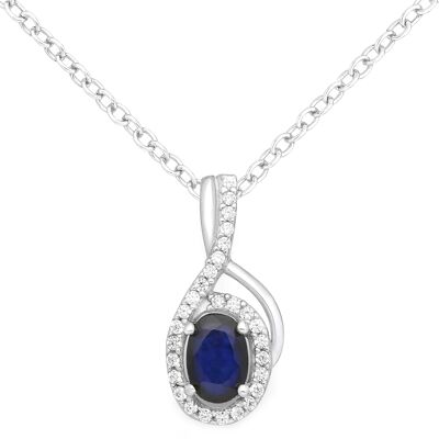 Collana in argento 925 con zaffiro naturale a goccia (1.00ct).