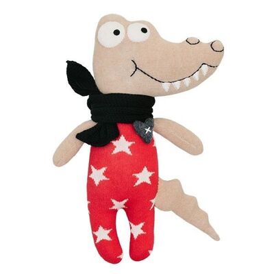 Doudou chaussette jouet crocodile midi rouge/beige