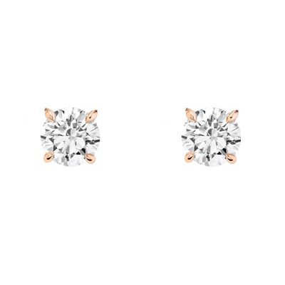 Boucles d'Oreilles Or 18K Solitaire Diamants 0.20ct Or Rose