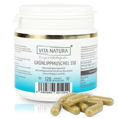 Green-lipped mussel 550 mg vegetarian capsules 120 pcs. Green-lipped mussel extract from New Zealand naturally contains valuable unsaturated fatty acids