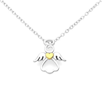 Collar de plata chapada en oro amarillo de 18 quilates con detalle de corazón de ángel Vermeil
