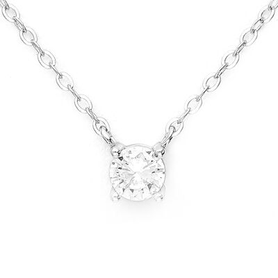 Silver 925 Solitaire Round Cubic Zirconia CZ (0.66ct Simulated Diamond) Necklace