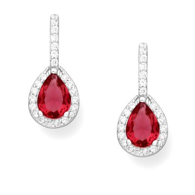 Silver 925 Halo Pear Ruby Red Cubic Zirconia CZ (Simulated D