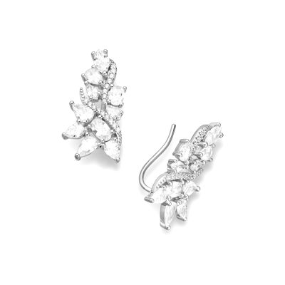 Silver 925 Allure Petals CZ 4.16ct  Cuff Ear Pins Earrings