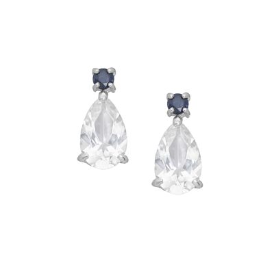 Silver 925 Drop Pear Naural Sapphire (0.40ct) with Natural W