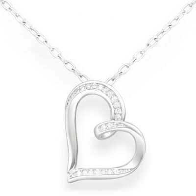 Silver 925 Heart Oblique CZ 0.21ct  Necklace