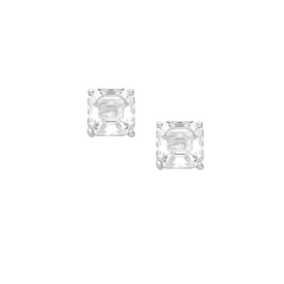 Silver 925 Solitaire Asscher Cubic Zirconia CZ (4.00ct Diamond Simulant) Stud Earrings