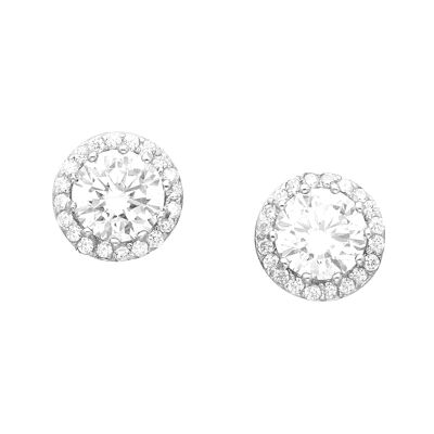 Silver 925 Halo Round CZ 2.10ct Stud Earrings