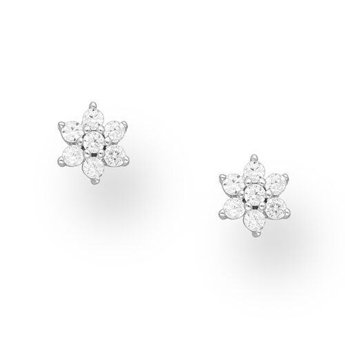 Silver 925 Flower Petit CZ 0.14ct Stud Earrings