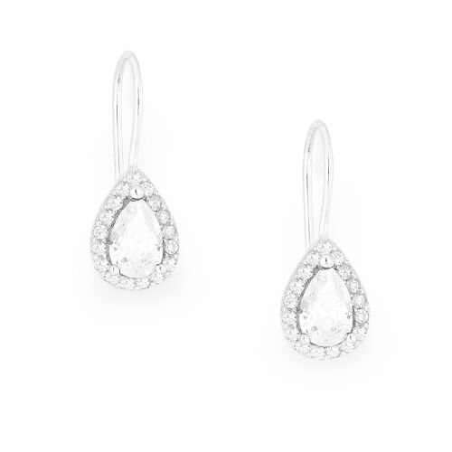 Silver 925 Halo Pear CZ 1.20ct Drop Earrings