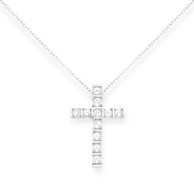 Collier en argent 925 croix déco CZ 2.20ct