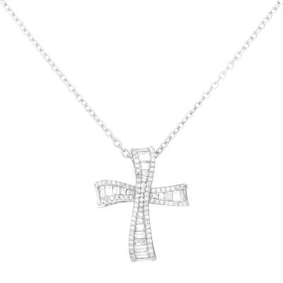 Silber 925 Cross Wave Cubic Zirkonia CZ (Simulierter Diamant)