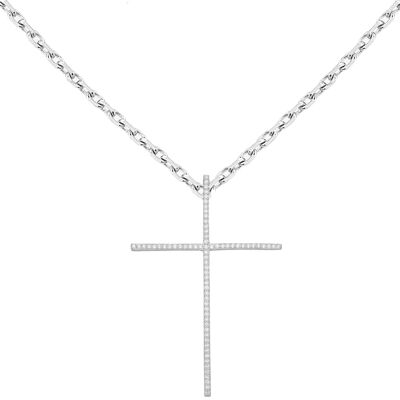 Collana in argento 925 con croce fine CZ 0,56 ct