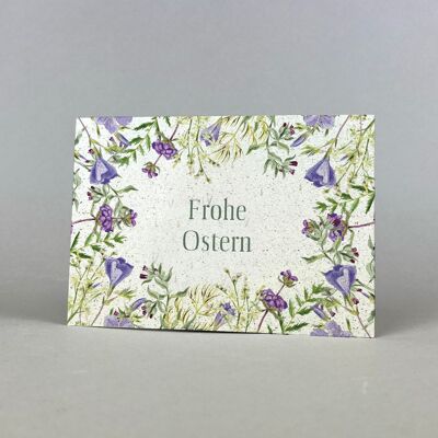 Postkarte Graspapier " Frohe Ostern " (Blumen)