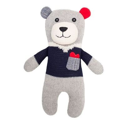 Peluche ours tricoté arbitre gris / bleu
