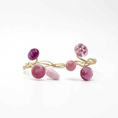 Bracelet fait main avec tresse rose en verre de Murano