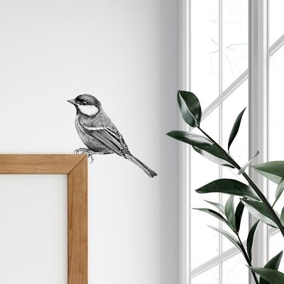 Calcomanía de pared de carbonero común - ilustración de pájaro - pegatina de pared