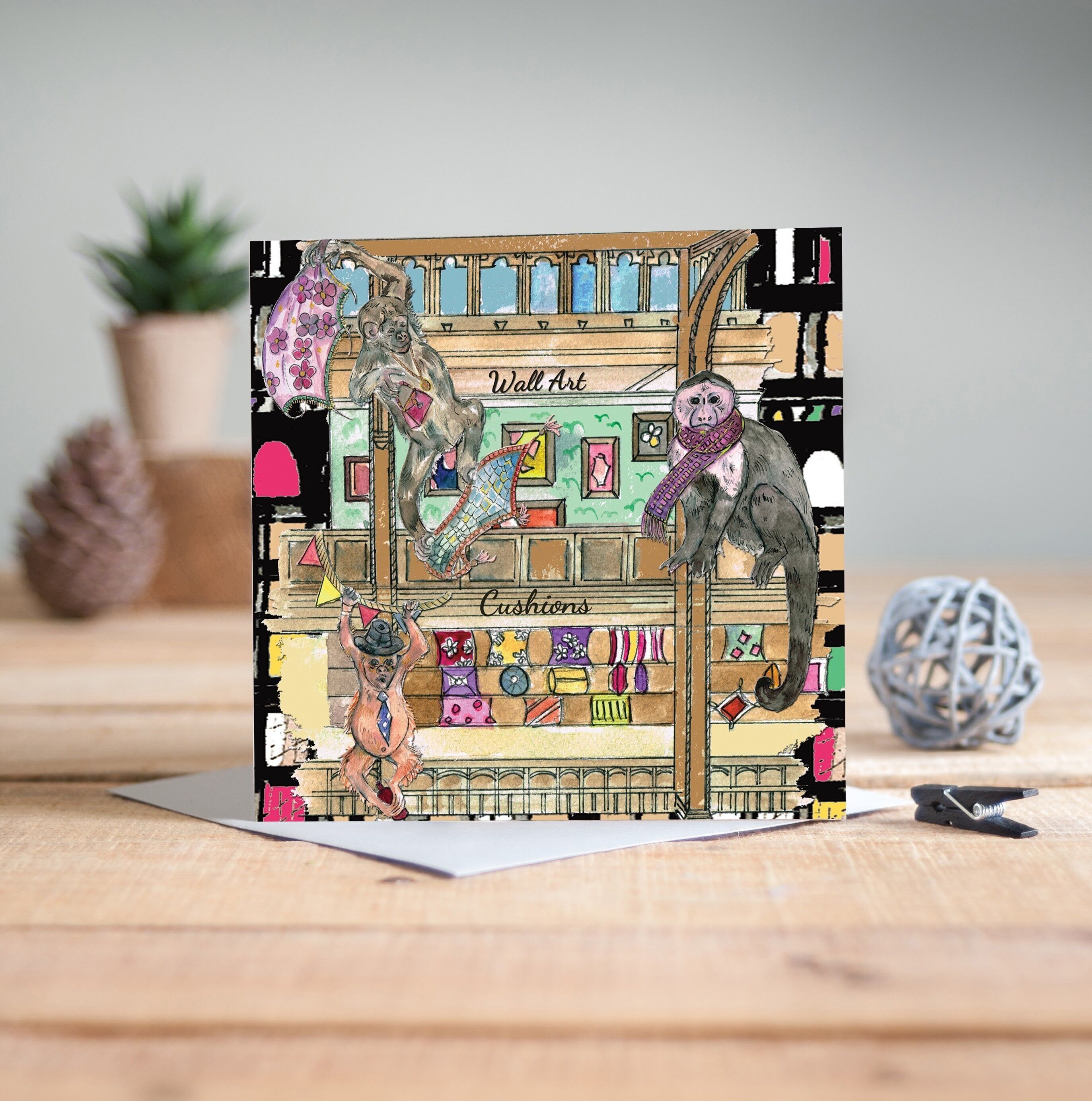 Carte de voeux de singes dans la ville