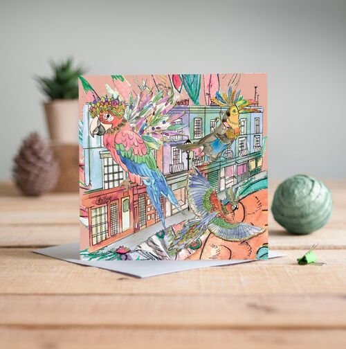 Parrots In The City Greetings Card