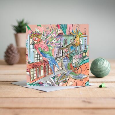 Parrots In The City Greetings Card