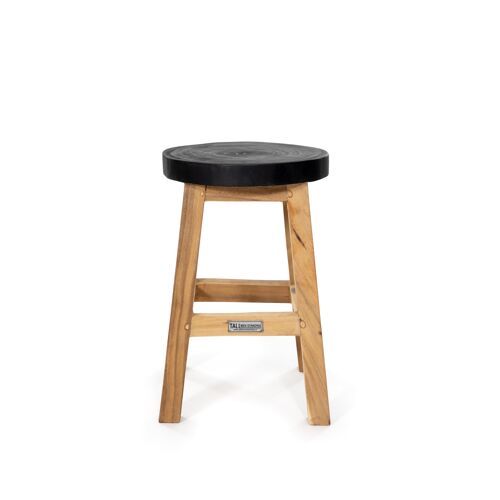 Round wooden stool with black top - sidetable - stylish