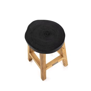 Tabouret rond en bois avec plateau noir - table d'appoint - élégant 4