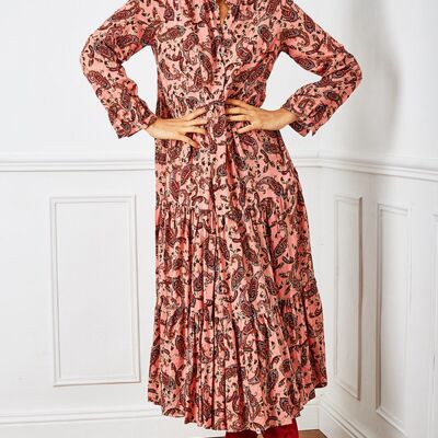 Long pink tunic shirt dress in cashmere print with LUREX
