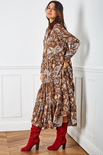 Robe chemise tunique marron à imprimé avec LUREX 4