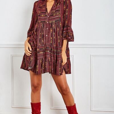 Red flared print tunic with LUREX