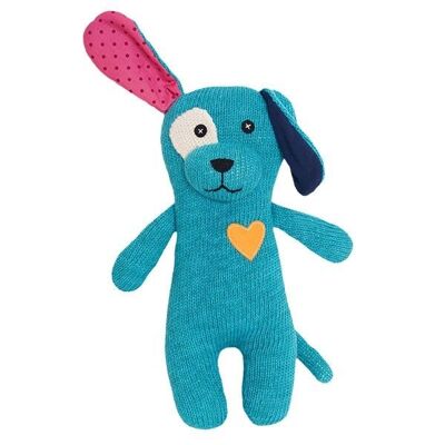 Cuddly toy dog knitted turquoise