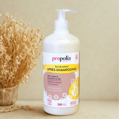 Après-shampoing certifié COSMOS ORGANIC - Miel, Argan, Protéines de Blé & Vinaigre de cidre - Flacon pompe 500 ml
