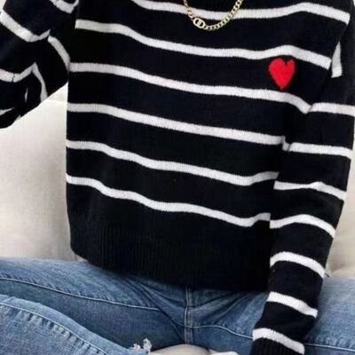 STRIPED HEART KNITTED JUMPER Black