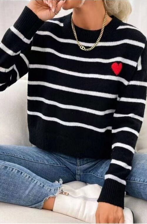 STRIPED HEART KNITTED JUMPER Ivory