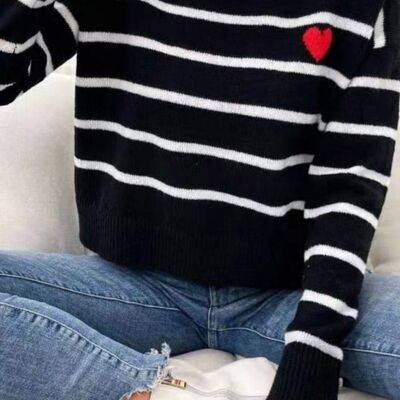 STRIPED HEART KNITTED JUMPER Ivory