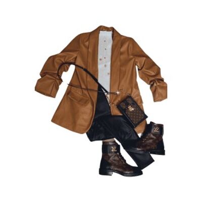 Blazer en cuir PU marron clair