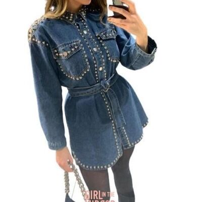 Robe chemise en jean cloutée