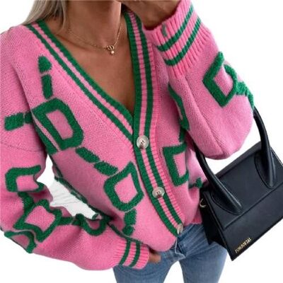 Chain Print Cardigan-Pink