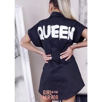 Chemise oversize à taille nouée et message Queen Noir 2