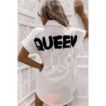 Chemise oversize à taille nouée et message Queen Noir 4
