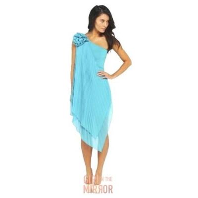 AX Paris - One Shoulder Big Flower Chiffon Dress - Aqua