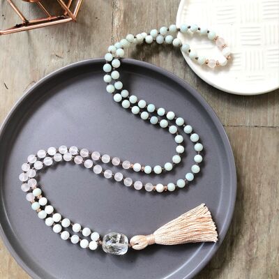 Crystal Guru, Moonstone, Amazonite and Rose Quartz Mala