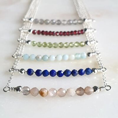 Gemstone Bar Necklace Sterling Silver - Peridot