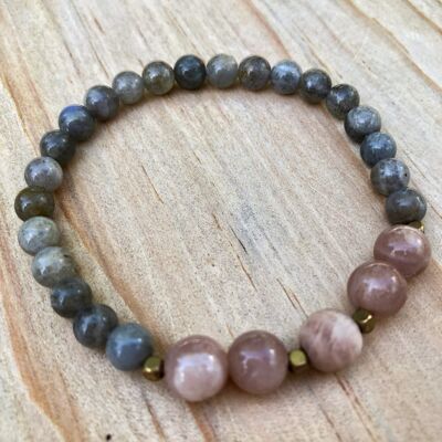 Labradorite, Sunstone and Peach Moonstone Mala Bracelet