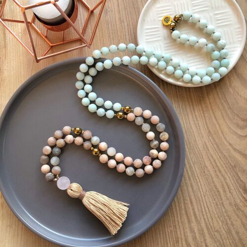 Moonstone Mala and Natural Frosted Amazonite – 8mm