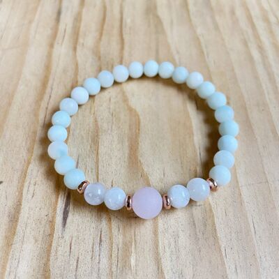 Bracelet Stack pierre de lune, quartz rose et amazonite