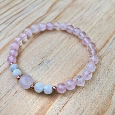 Pulsera Mala de piedras preciosas de cuarzo rosa y piedra lunar